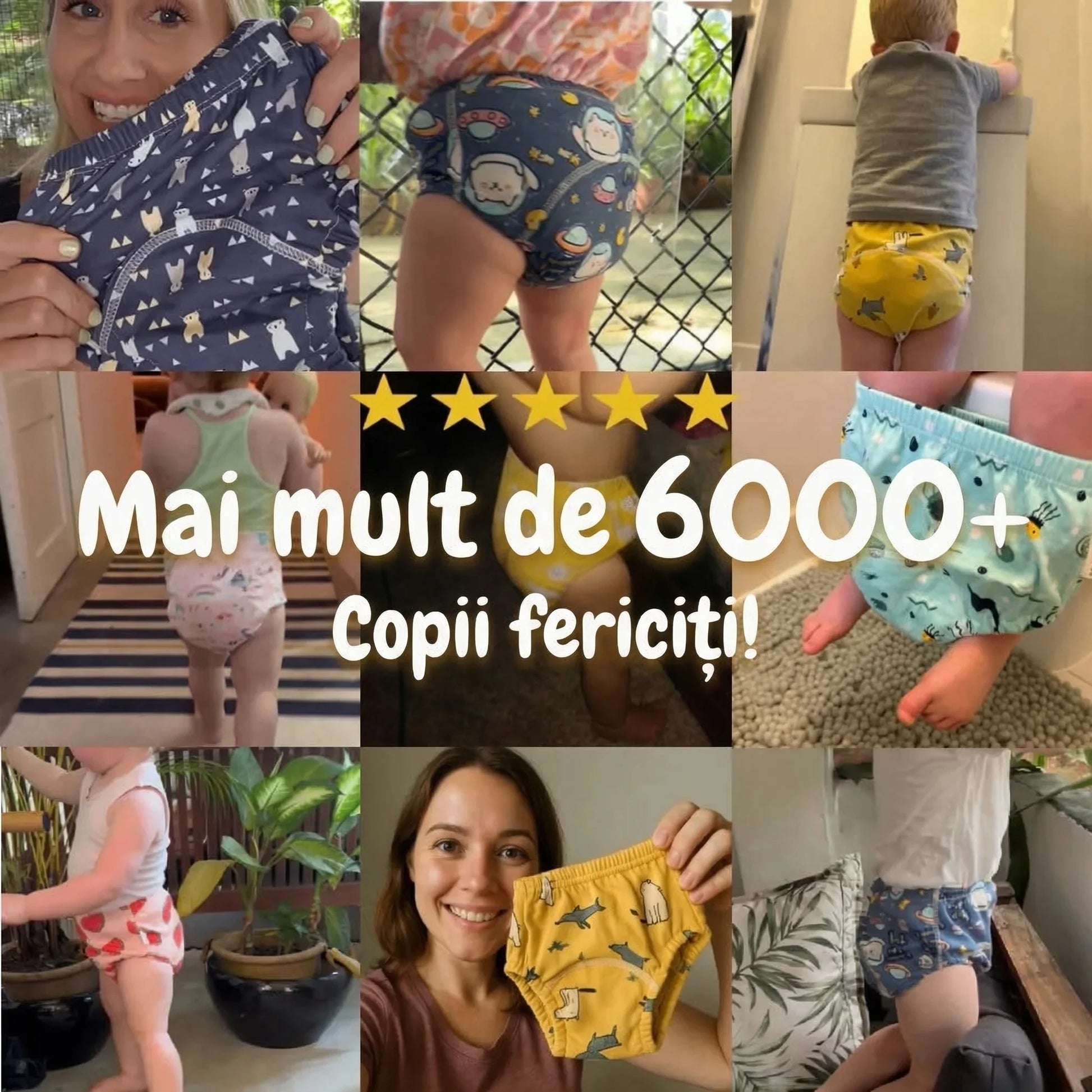 Peste 6000 de copii fericiți folosind chiloțeii de antrenament Kinderspeech, diverse modele colorate și vesele pentru succesul învățării la oliță